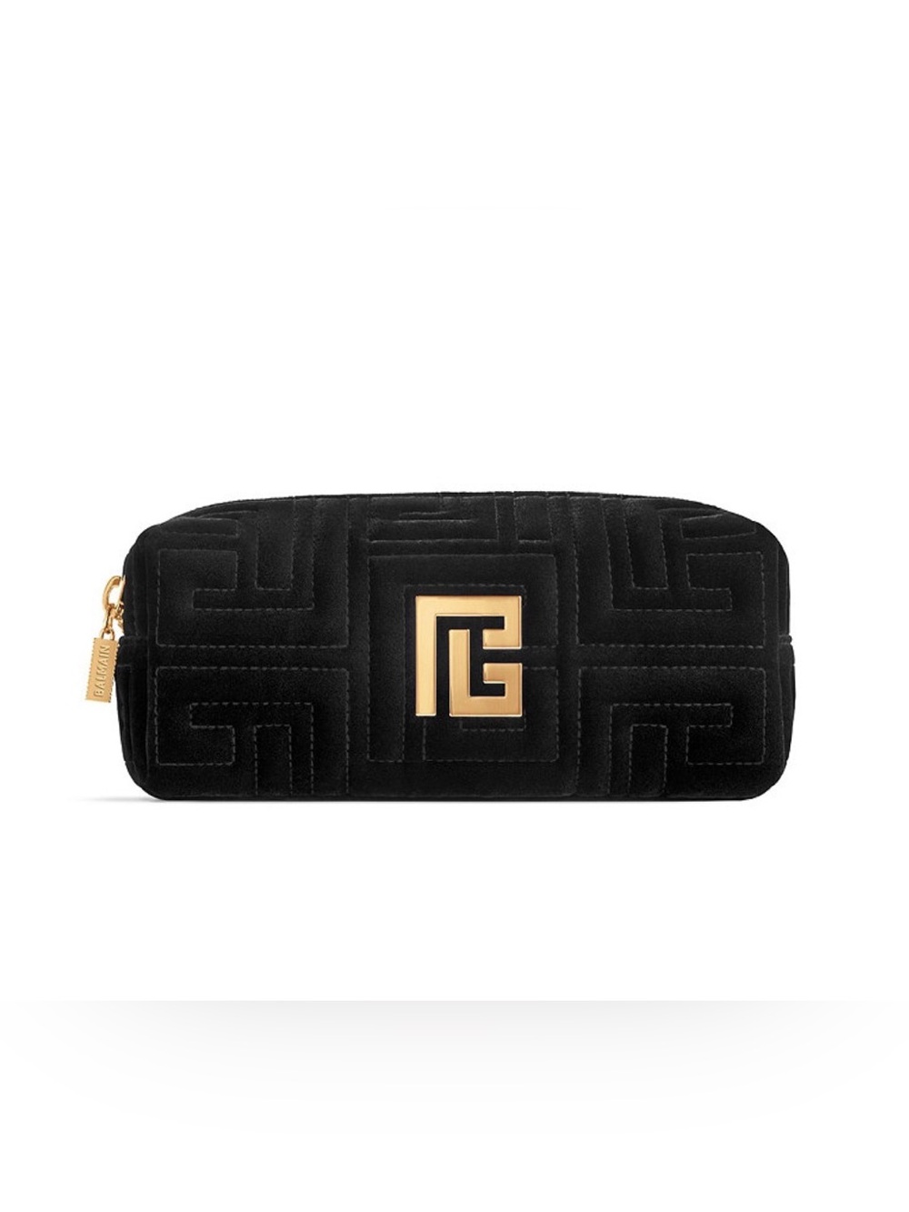 Black Velvet Quilted Clutch with Gold Logo Accent